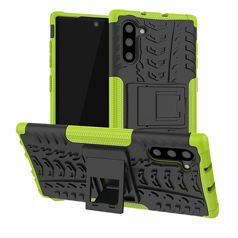 Coque Contour Silicone et Plastique Housse Etui Mat avec Support R01 pour Samsung Galaxy Note 10 Vert