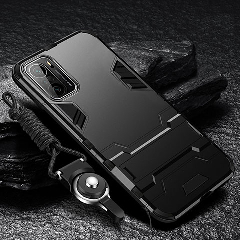 Coque Contour Silicone et Plastique Housse Etui Mat avec Support R01 pour Xiaomi Mi 11i 5G Noir