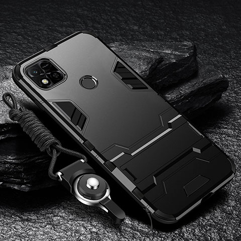 Coque Contour Silicone et Plastique Housse Etui Mat avec Support R01 pour Xiaomi POCO C3 Noir