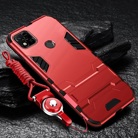 Coque Contour Silicone et Plastique Housse Etui Mat avec Support R01 pour Xiaomi POCO C3 Rouge