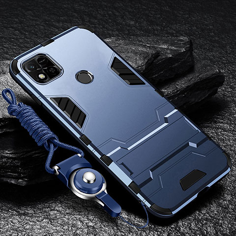 Coque Contour Silicone et Plastique Housse Etui Mat avec Support R01 pour Xiaomi Redmi 9 India Bleu