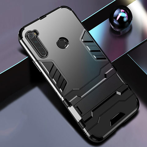 Coque Contour Silicone et Plastique Housse Etui Mat avec Support R01 pour Xiaomi Redmi Note 8 Noir