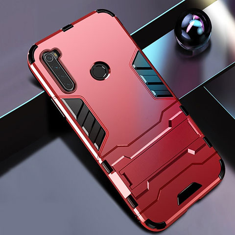 Coque Contour Silicone et Plastique Housse Etui Mat avec Support R01 pour Xiaomi Redmi Note 8 Rouge