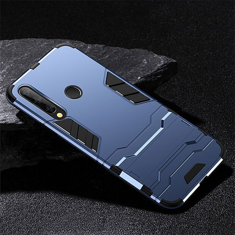 Coque Contour Silicone et Plastique Housse Etui Mat avec Support R02 pour Huawei P Smart+ Plus (2019) Bleu