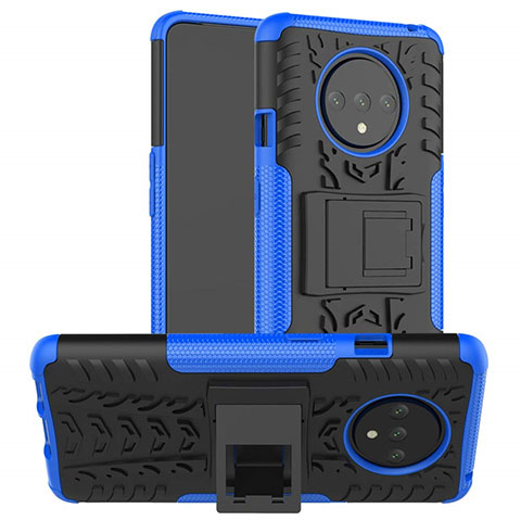 Coque Contour Silicone et Plastique Housse Etui Mat avec Support R02 pour OnePlus 7T Bleu