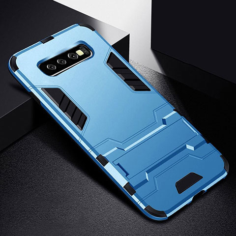 Coque Contour Silicone et Plastique Housse Etui Mat avec Support R02 pour Samsung Galaxy S10 5G Bleu