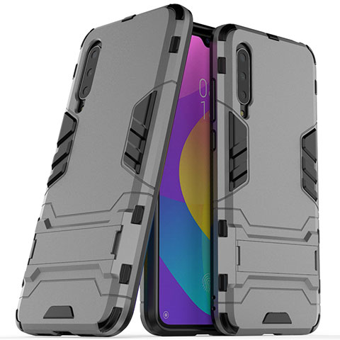 Coque Contour Silicone et Plastique Housse Etui Mat avec Support R02 pour Xiaomi Mi A3 Gris