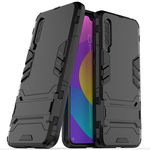 Coque Contour Silicone et Plastique Housse Etui Mat avec Support R02 pour Xiaomi Mi A3 Noir