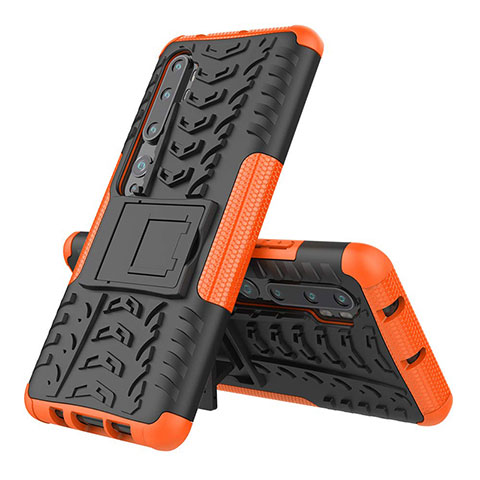 Coque Contour Silicone et Plastique Housse Etui Mat avec Support R02 pour Xiaomi Mi Note 10 Orange