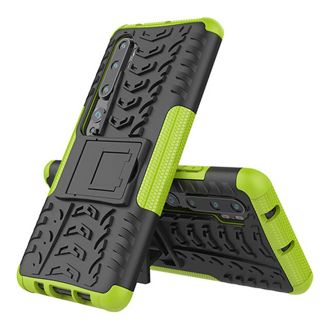 Coque Contour Silicone et Plastique Housse Etui Mat avec Support R02 pour Xiaomi Mi Note 10 Pro Vert