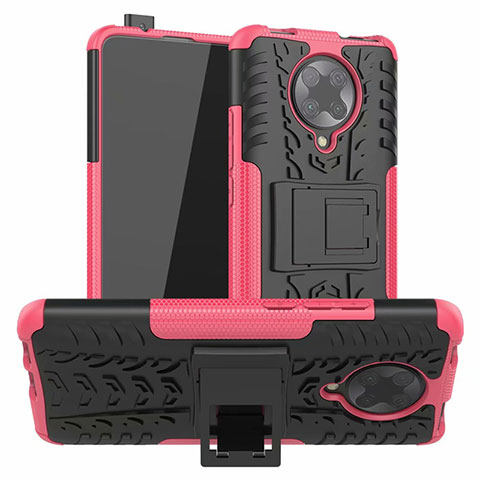 Coque Contour Silicone et Plastique Housse Etui Mat avec Support R02 pour Xiaomi Poco F2 Pro Rose