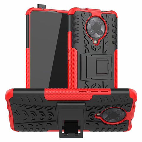 Coque Contour Silicone et Plastique Housse Etui Mat avec Support R02 pour Xiaomi Poco F2 Pro Rouge