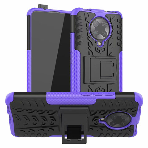 Coque Contour Silicone et Plastique Housse Etui Mat avec Support R02 pour Xiaomi Poco F2 Pro Violet