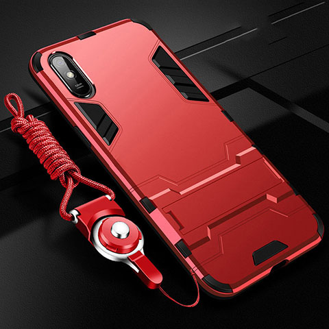 Coque Contour Silicone et Plastique Housse Etui Mat avec Support R02 pour Xiaomi Redmi 9A Rouge