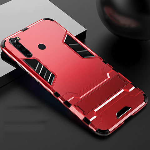 Coque Contour Silicone et Plastique Housse Etui Mat avec Support R02 pour Xiaomi Redmi Note 8 (2021) Rouge