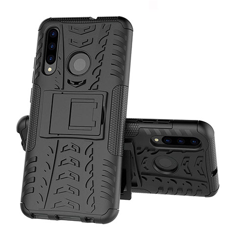 Coque Contour Silicone et Plastique Housse Etui Mat avec Support R03 pour Huawei Honor 10i Noir