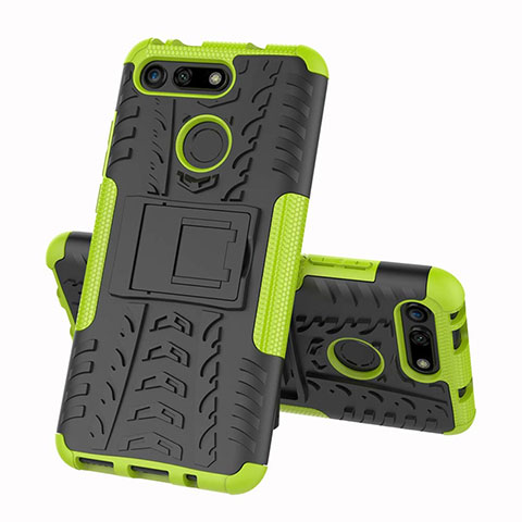 Coque Contour Silicone et Plastique Housse Etui Mat avec Support R03 pour Huawei Honor V20 Vert