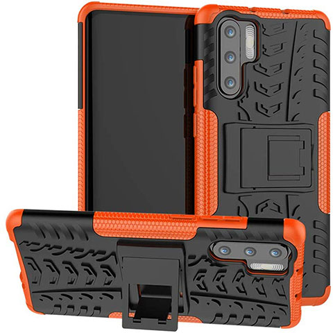 Coque Contour Silicone et Plastique Housse Etui Mat avec Support R03 pour Huawei P30 Pro Orange