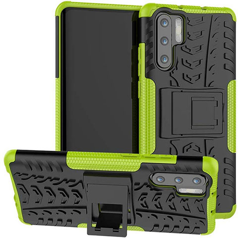 Coque Contour Silicone et Plastique Housse Etui Mat avec Support R03 pour Huawei P30 Pro Vert