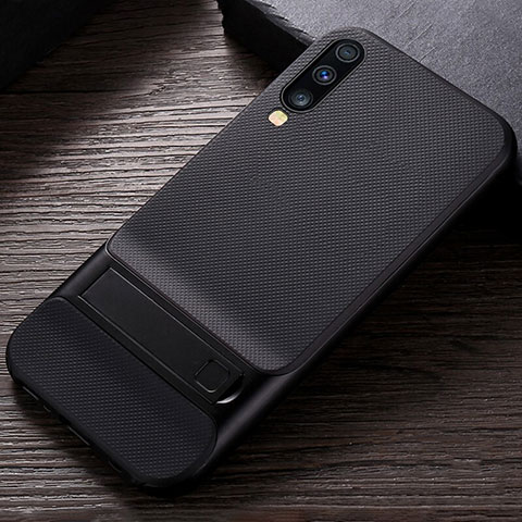 Coque Contour Silicone et Plastique Housse Etui Mat avec Support R03 pour Samsung Galaxy A70 Noir