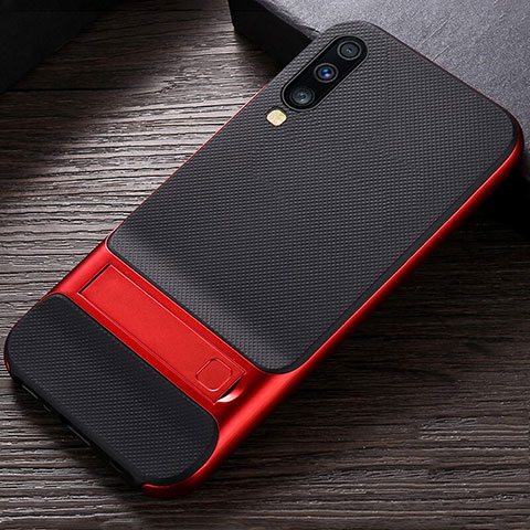 Coque Contour Silicone et Plastique Housse Etui Mat avec Support R03 pour Samsung Galaxy A70 Rouge