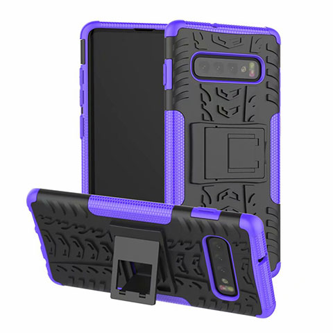 Coque Contour Silicone et Plastique Housse Etui Mat avec Support R03 pour Samsung Galaxy S10 5G Violet