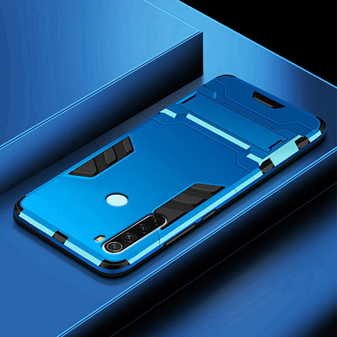 Coque Contour Silicone et Plastique Housse Etui Mat avec Support R03 pour Xiaomi Redmi Note 8 Bleu Ciel