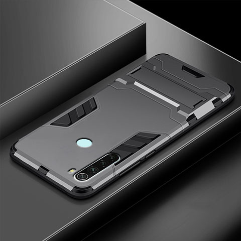 Coque Contour Silicone et Plastique Housse Etui Mat avec Support R03 pour Xiaomi Redmi Note 8 Gris