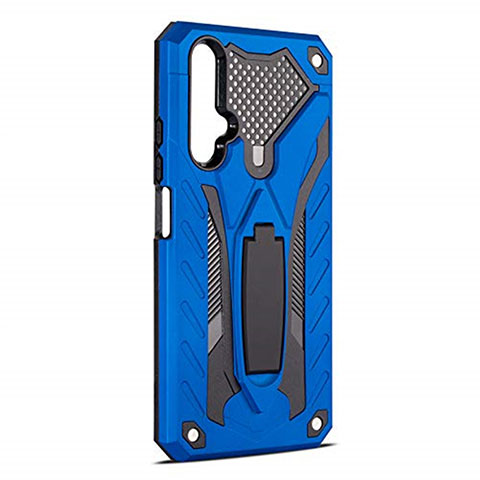 Coque Contour Silicone et Plastique Housse Etui Mat avec Support R04 pour Huawei Honor 20S Bleu