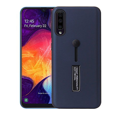 Coque Contour Silicone et Plastique Housse Etui Mat avec Support R04 pour Samsung Galaxy A70 Bleu