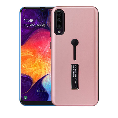 Coque Contour Silicone et Plastique Housse Etui Mat avec Support R04 pour Samsung Galaxy A70S Or Rose