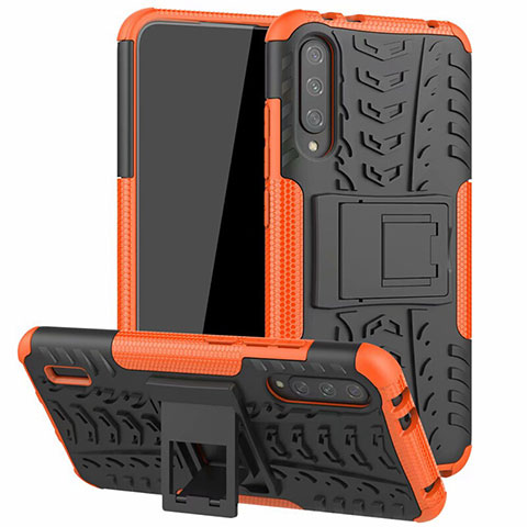 Coque Contour Silicone et Plastique Housse Etui Mat avec Support R04 pour Xiaomi Mi A3 Orange