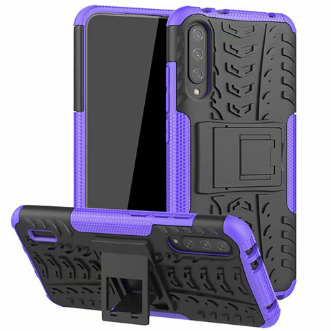 Coque Contour Silicone et Plastique Housse Etui Mat avec Support R04 pour Xiaomi Mi A3 Violet