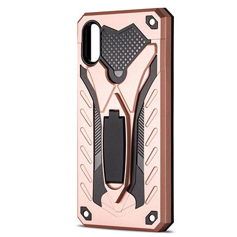 Coque Contour Silicone et Plastique Housse Etui Mat avec Support R04 pour Xiaomi Redmi 9A Or Rose