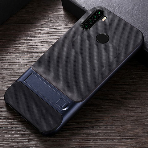 Coque Contour Silicone et Plastique Housse Etui Mat avec Support R04 pour Xiaomi Redmi Note 8 Bleu