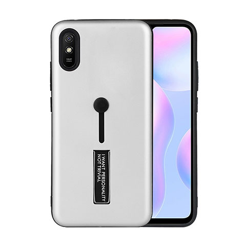 Coque Contour Silicone et Plastique Housse Etui Mat avec Support R05 pour Xiaomi Redmi 9A Argent