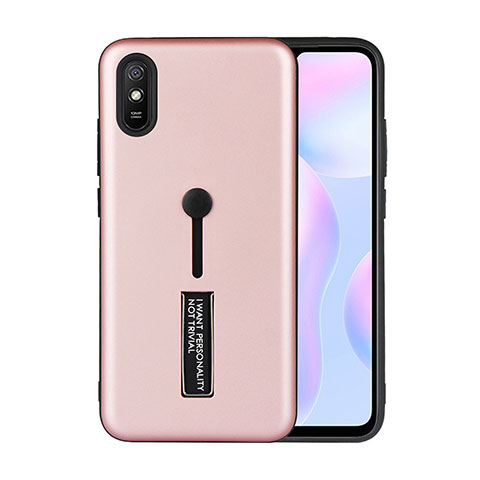 Coque Contour Silicone et Plastique Housse Etui Mat avec Support R05 pour Xiaomi Redmi 9A Or Rose