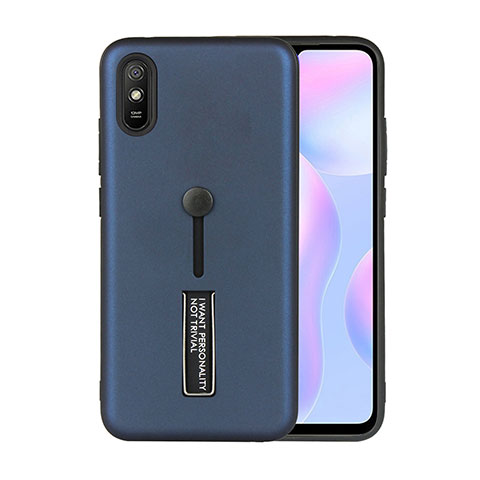 Coque Contour Silicone et Plastique Housse Etui Mat avec Support R05 pour Xiaomi Redmi 9i Bleu