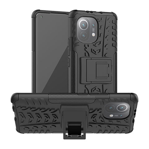 Coque Contour Silicone et Plastique Housse Etui Mat avec Support R06 pour Xiaomi Mi 11 Lite 5G Noir