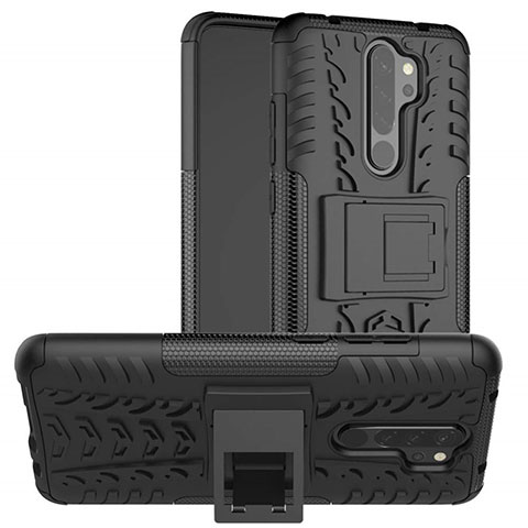 Coque Contour Silicone et Plastique Housse Etui Mat avec Support R06 pour Xiaomi Redmi Note 8 Noir