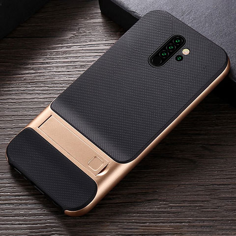 Coque Contour Silicone et Plastique Housse Etui Mat avec Support R06 pour Xiaomi Redmi Note 8 Pro Or