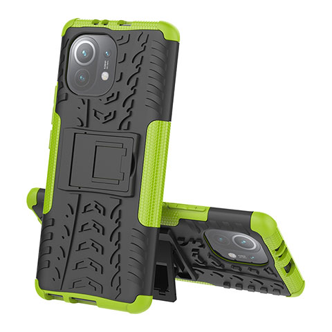 Coque Contour Silicone et Plastique Housse Etui Mat avec Support R07 pour Xiaomi Mi 11 Lite 4G Vert