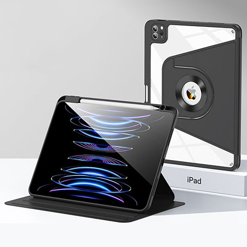 Coque Contour Silicone et Plastique Housse Etui Mat avec Support S01 pour Apple iPad Pro 12.9 (2021) Noir