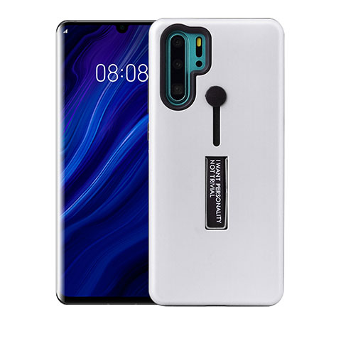 Coque Contour Silicone et Plastique Housse Etui Mat avec Support T01 pour Huawei P30 Pro New Edition Blanc