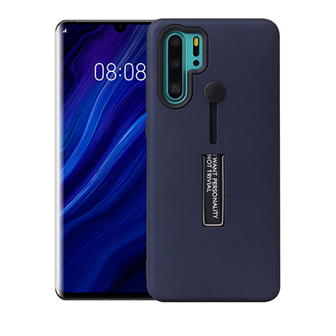 Coque Contour Silicone et Plastique Housse Etui Mat avec Support T01 pour Huawei P30 Pro New Edition Bleu