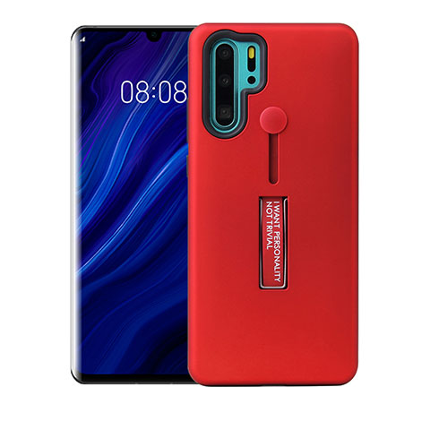 Coque Contour Silicone et Plastique Housse Etui Mat avec Support T01 pour Huawei P30 Pro Rouge