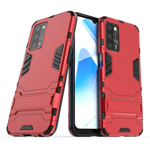 Coque Contour Silicone et Plastique Housse Etui Mat avec Support T01 pour Oppo A53s 5G Rouge