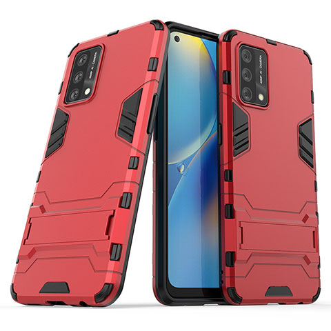 Coque Contour Silicone et Plastique Housse Etui Mat avec Support T01 pour Oppo A74 4G Rouge