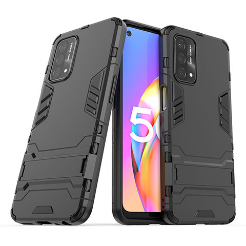 Coque Contour Silicone et Plastique Housse Etui Mat avec Support T01 pour Oppo A93 5G Noir