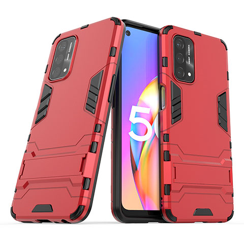 Coque Contour Silicone et Plastique Housse Etui Mat avec Support T01 pour Oppo A93 5G Rouge